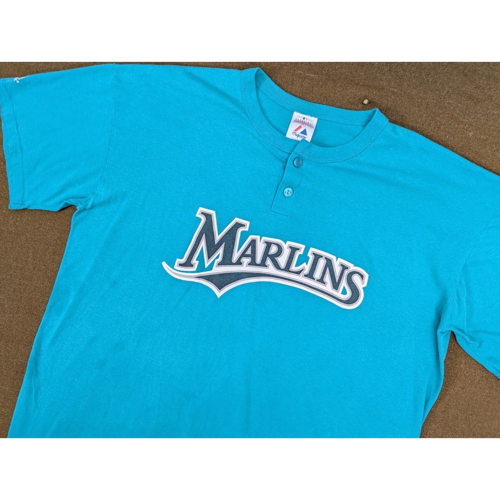 Florida Marlins Henley Shirt Men Sz XXL Blue Teal MLB Baseball Majestic Vintage